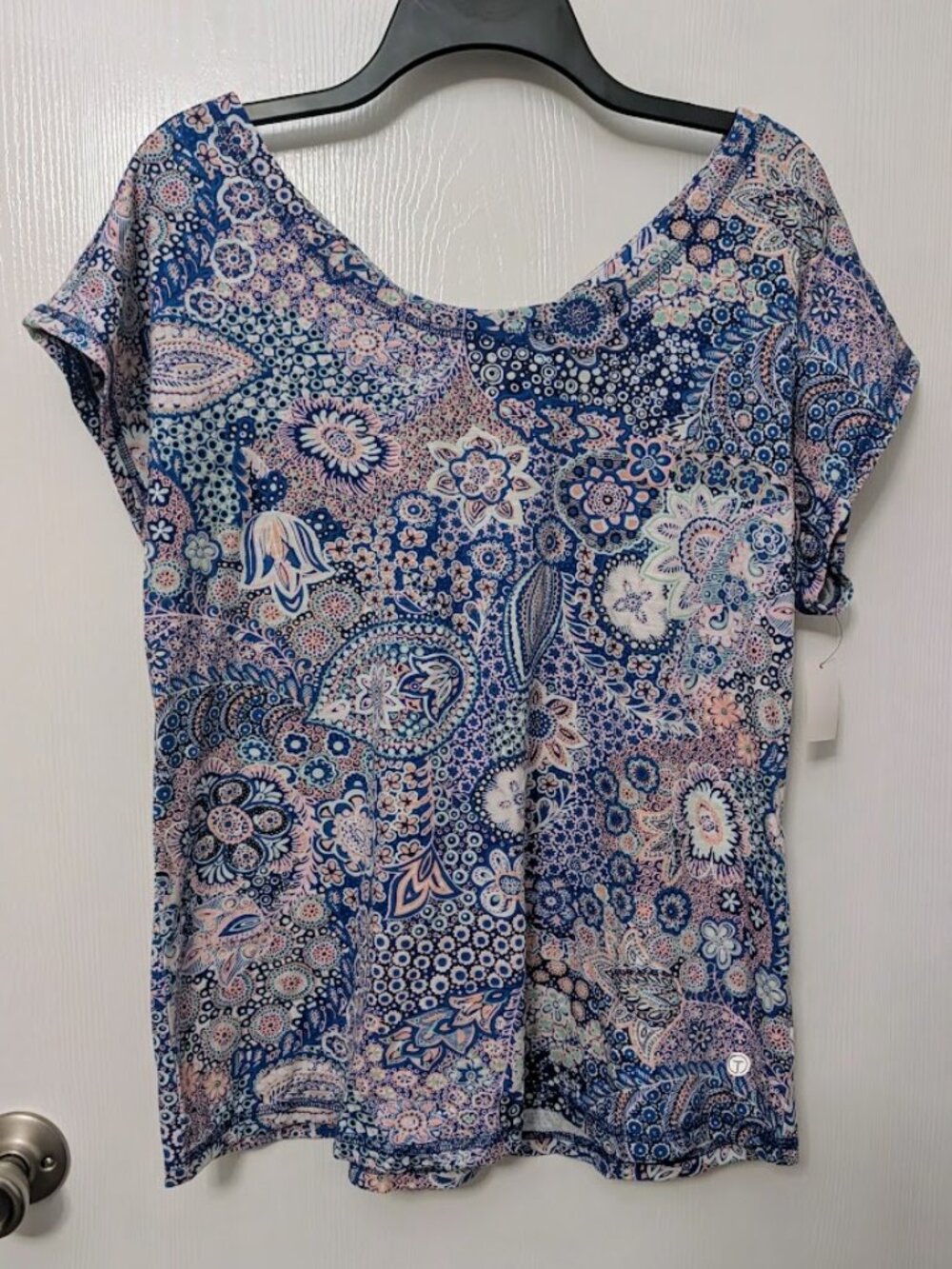 Talbots blue paisley S/S top NWT Size XL